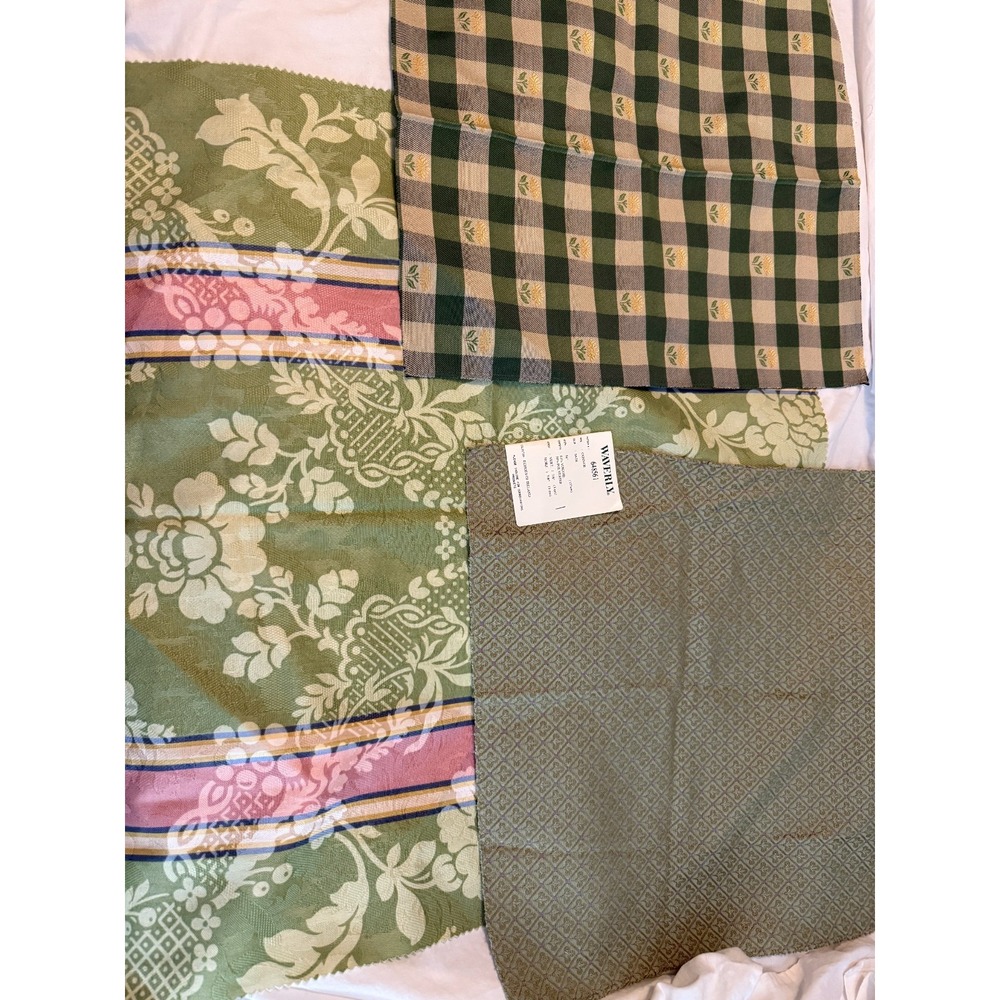 Lot of 3 shades of green print designs fabrics plaid quality floral samples